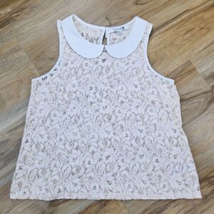 💛Forever 21 Blush Pink Lace w/Peter Pan Collar Sleeveless Top Medium